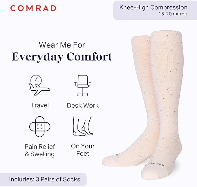 Comrad Recycled Cotton Knee High Socks - 15-20mmHg Graduated Compression Socks - Soft & Breathable Support Socks, Unisex