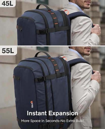 Tolaccea Large Convertible Garment Duffel Bag, Suit Carry On Backpack, TSA Flight Approved for Wrinkle-Free Travel with Dual Laptop Storage for 17.3" and 12.9" & Extra Toiletry Bag, 45-55L Expandable