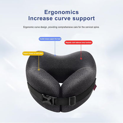 Memory Foam Travel Neck Pillow 360 Support for Airplane, Adjustable Neck Pillow for Travel with 3D Eye Mask, Earplugs & Portable Bag, Office Car Nap Pillow (Grey)