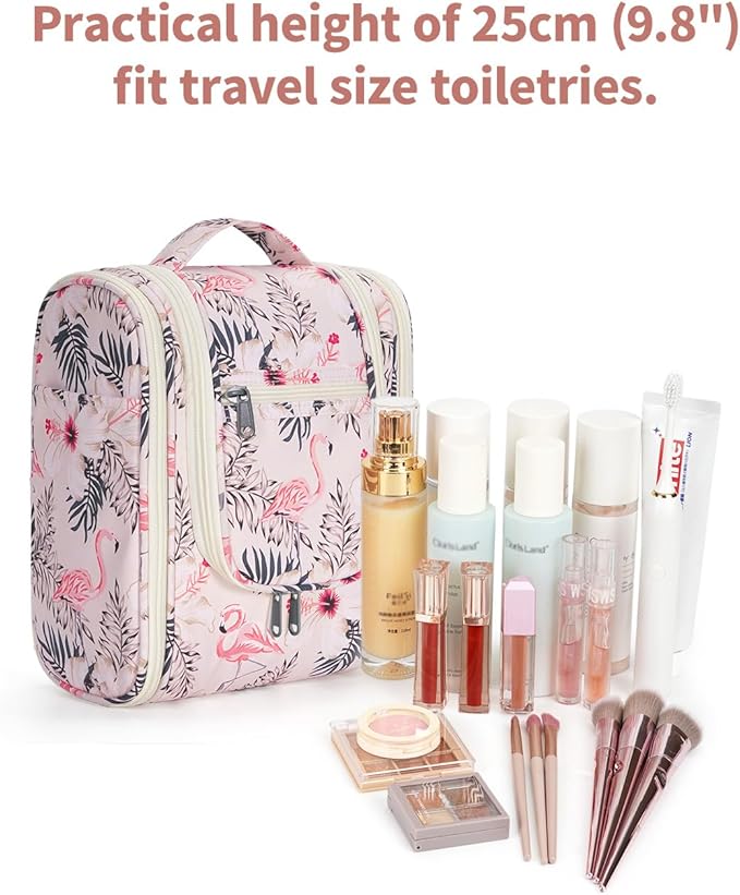 Narwey Small Hanging Toiletry Bag Women Travel Makeup Bag Organizer Toiletries Bag for Travel Size Essentials Accessories Cosmetics(Medium, Beige Bird)