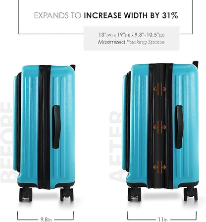 TRAVELARIM 22 Inch Carry On Luggage 22x14x9 Airline Approved, Small Carry On Suitcase, Hard-shell Carry-on Luggage with Wheels, Durable Teal Luggage Carry-On with Cosmetic Case and Luggage Scale