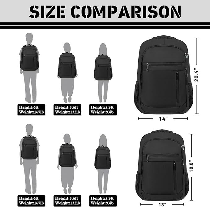Travel Backpack, Extra Large 45L Travel Backpack for Men & Women, Expandable Laptop Bag, Water Resistant Computer Backpack Fits 18.4 Inch Laptop, Lightweight Daypack for Flight, Black
