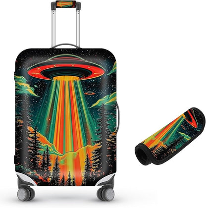 Suitcase Cover for Luggage 25-28 Inch, Washable Elastic Anti-Scratch Luggage Protector, Durable Zipper Baggage Cover with Handle Wrap, Travel Accessories for Suitcase, Colorful alien UFO