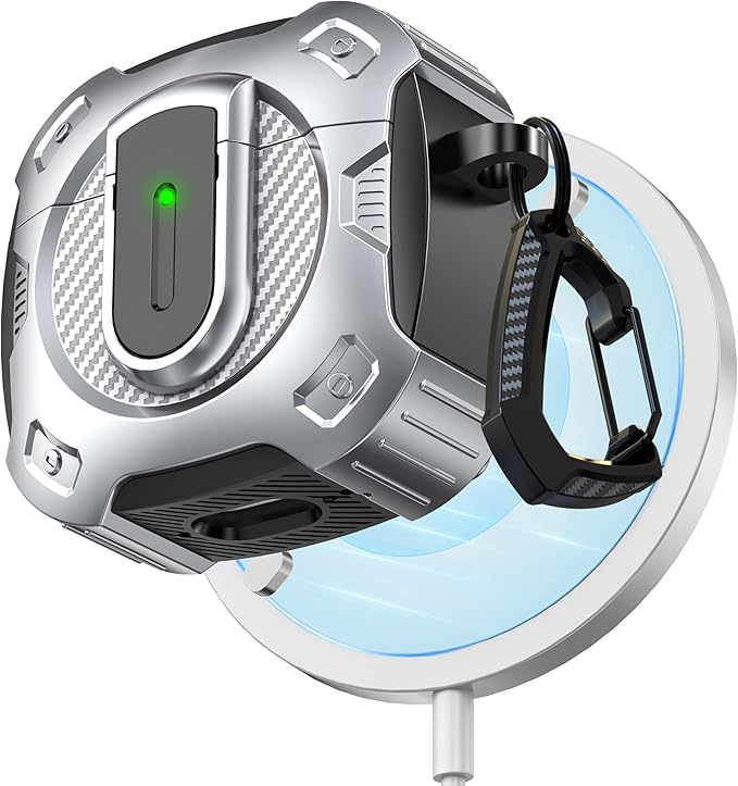 RFUNGUANGO for AirPods 4th Generation Case, 2024 New Space Theme Case. Compatible with AirPods 4th Generation, with Locking Feature, Military Grade Drop Protection, Works with MagSafe.[Silvery]