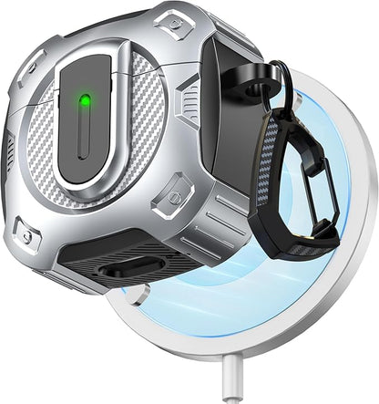 RFUNGUANGO for AirPods 4th Generation Case, 2024 New Space Theme Case. Compatible with AirPods 4th Generation, with Locking Feature, Military Grade Drop Protection, Works with MagSafe.[Silvery]