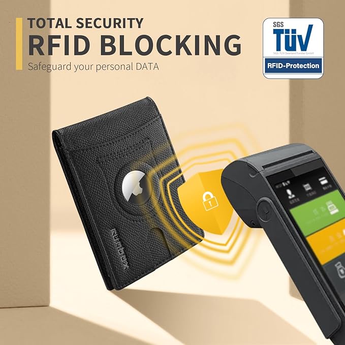 RUNBOX AirTag-Wallet-Mens-Slim-RFID Blocking Wallets Leather with Bill Compartment Air Tag Bifold Card Holder Wallet Gifts for Men Dad