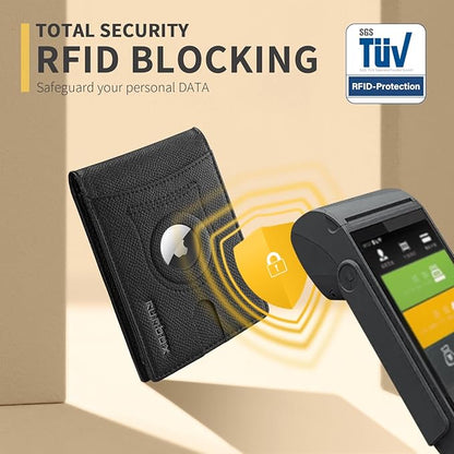 RUNBOX AirTag-Wallet-Mens-Slim-RFID Blocking Wallets Leather with Bill Compartment Air Tag Bifold Card Holder Wallet Gifts for Men Dad