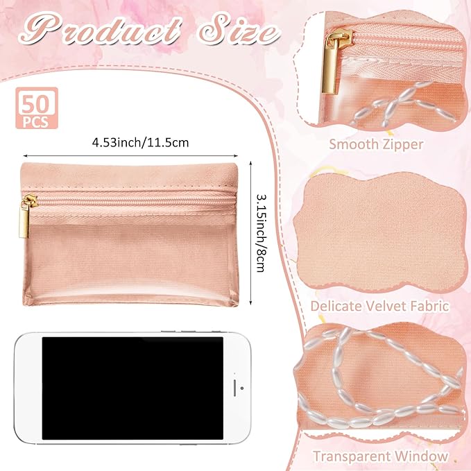 Uiifan Travel Jewelry Organizer Flannel Jewelry Bags Portable Jewelry Pouch with Zipper Pockets for Women Girl Gift