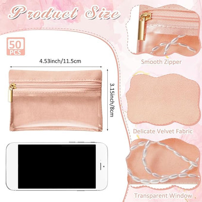 Uiifan Travel Jewelry Organizer Flannel Jewelry Bags Portable Jewelry Pouch with Zipper Pockets for Women Girl Gift