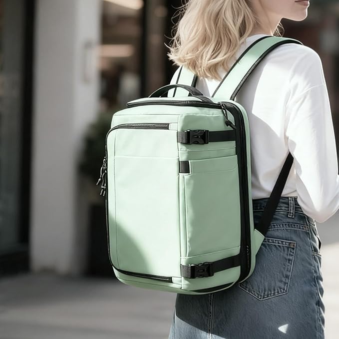 Carry On Travel Backpack with Shoe Compartment Flight Approved Laptop Backpack Expandable Work Business Backpack for Women Men Casual Daypack, Light Green