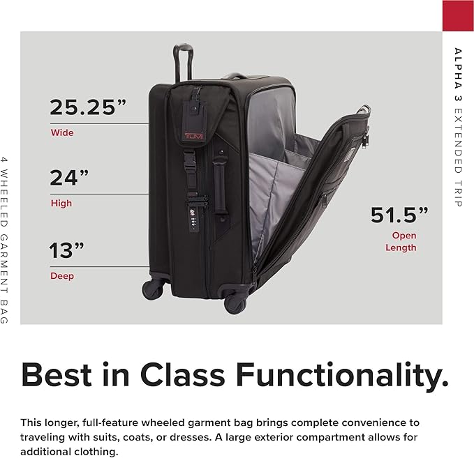 TUMI - Alpha Extended Trip 4 Wheeled Garment Bag - 4-Wheeled Clothing Bag for Hanging Suits, Dresses & Coats - With TSA Lock - Black