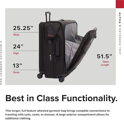 TUMI - Alpha Extended Trip 4 Wheeled Garment Bag - 4-Wheeled Clothing Bag for Hanging Suits, Dresses & Coats - With TSA Lock - Black