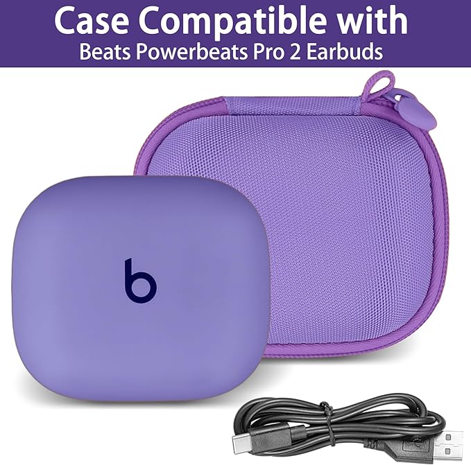 co2CREA Hard Case for Beats Powerbeats Pro 2 with Carabiner Clip, Shockproof Earbuds Storage Box – Protective Travel Cover for Powerbeats Pro 2 Wireless Bluetooth Earbuds (Hyper Purple Case)