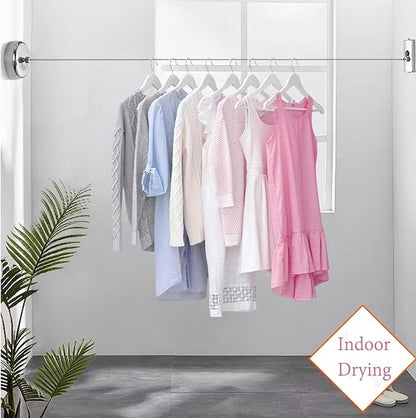 Clothes Line Retractable Clothesline of 304 Stainless Steel with Heavy Duty Adjustable Stainless Steel Wire Rope Retracting Clothes line Polished Chrome Finished