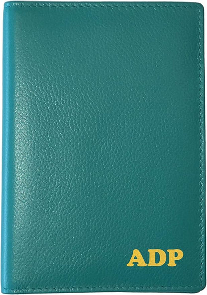 Personalized Monogrammed Teal Leather RFID Passport Wallet