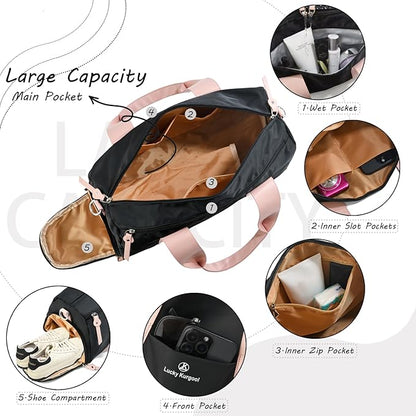 Small Gym Bag for Women with Wet Pocket & Shoes Compartment, Cute Mini Sport Duffel Gym Tote Bags for Yoga, Workout, Dance, Swim