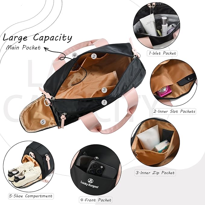 Small Gym Bag for Women with Wet Pocket & Shoes Compartment, Cute Mini Sport Duffel Gym Tote Bags for Yoga, Workout, Dance, Swim