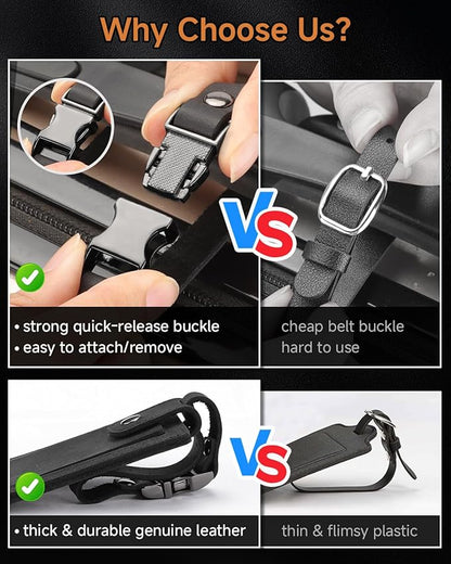 Premium Genuine Leather Luggage Tags for Suitcases - Quick Release, Privacy Protection, Elegant and Durable, Travel Essential Luggage Tag - 2 Pack Black