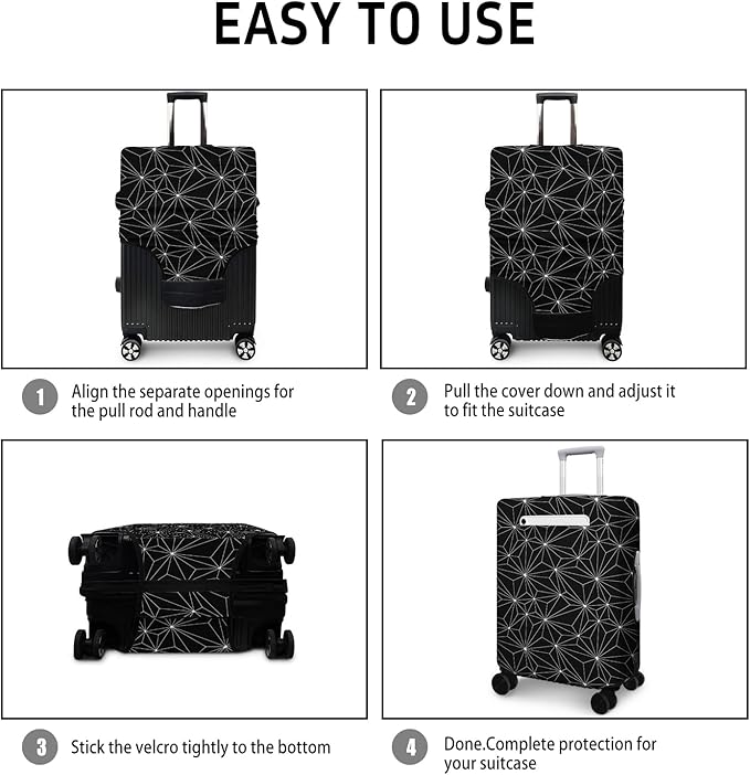 Black Polygonal Travel Luggage Cover, Travel-Themed Suitcase Protector Stretchable, Washable Travel Suitcase Cover (M for 22-24 Inch Luggage)