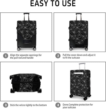 Black Polygonal Travel Luggage Cover, Travel-Themed Suitcase Protector Stretchable, Washable Travel Suitcase Cover (M for 22-24 Inch Luggage)