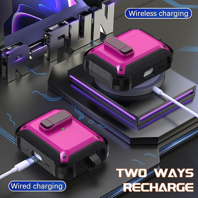 R-fun for AirPods Pro 3 Case (2025) Cover with Cleaning Kit, Military-Grade Heavy-Duty Drop-Resistant with Auto Pop-Up Lid for AirPods Pro 3rd Generation 2025 USB-C Charging Case, Rose Pink