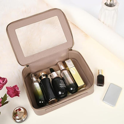 Aveniee Clear Makeup Bag Organizer,Large Travel Toiletry Bag for Women, Waterproof Cosmetic Pouch with Zippers,Car Organizers and Storage,Taupe