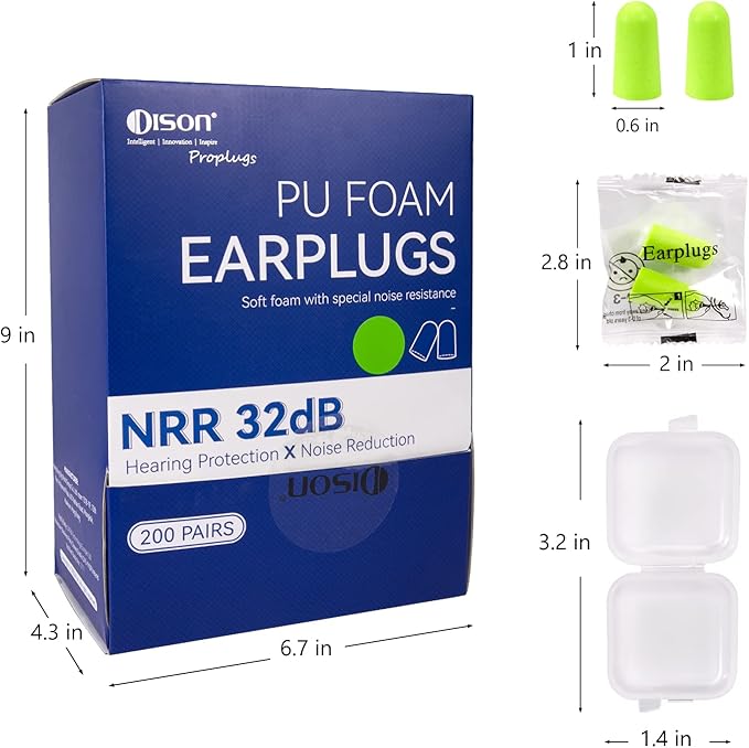200Pairs Foam Earplugs, 32dB Disposable Noise Reduction Ear Plugs, Hearing Protection Bulk Ear Plugs for Shooting Range, Work, Travel,Concert Green