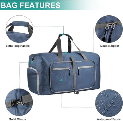 Dimayar Travel Duffle Bag for Men Women - Foldable Duffel Bag with Shoes Compartment - Overnight Bags Waterproof & Tear Resistant(115L,Dark Blue)