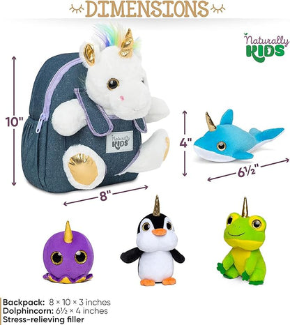 Naturally KIDS Toddler Unicorn Backpack w Plush Unicorn Toys, Gifts for 2-5 Year Old Girls, Toddler Backpack