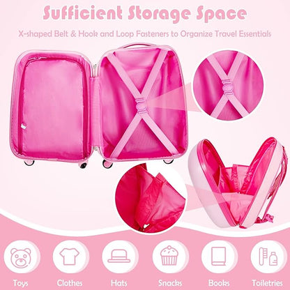 KOTEK Kids Carry On Luggage Set, 16" Hardside Rolling Suitcase with Spinner Wheels, Travel Rolling Luggage for Boys Girls (Colorful Horse)