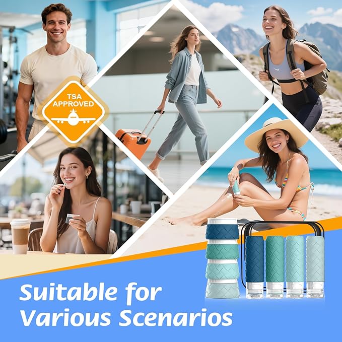 16 Pack Travel Bottles for Toiletries, TSA Approved Travel Size Toiletries Containers Set, BPA-Free Silicone Leak Proof Refillable Bottles Stackable Creams Jars Accessories Kit W/Clear Bag Mint Green