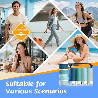 16 Pack Travel Bottles for Toiletries, TSA Approved Travel Size Toiletries Containers Set, BPA-Free Silicone Leak Proof Refillable Bottles Stackable Creams Jars Accessories Kit W/Clear Bag Mint Green