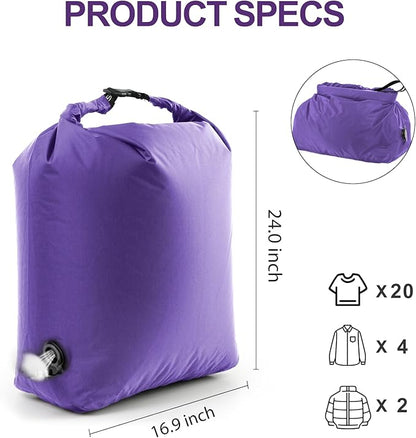 Travel Laundry Bag, Vacuum Compression Dirty Clothes Travel Bag Waterproof Wet Dry Bags Large Capacity Space Saver Bags Reusable Camp Clothes Organizer for Sports Dorm Laundromat (1 Pcs) (Purple, L）