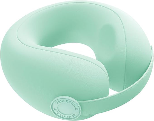 Car Pillow for Big Kids Travel Neck Pillows, Memory Foam Neck Support Travelling Pillow with Washable Cotton Pillowcases and Storage Bag, for Airplane, Train, Flight and Home Use Green