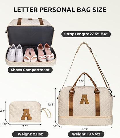 Personalized Initial Duffle Bag - Weekender, Overnight, Travel Bag with Shoe & Makeup Compartments - Monogram Letter (L) - Birthday Gift
