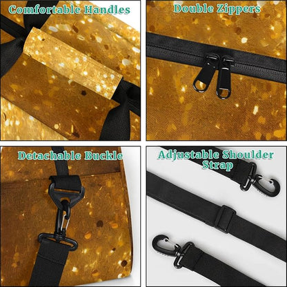 Personalized Kids Sports Duffel Bag with Name Custom Weekender Overnight Bag for Boys Girls Gym Bag Travel Dance Gymnastics Duffel Bag, Golden Glitter Gold Shiny