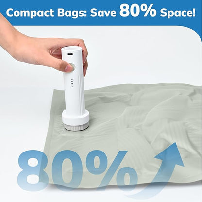 Umimile Vacuum Compression Bags with Electric Pump - Fast Compression Storage for Travel & Home | Reusable, Saves 80% Space, Water-Resistant Oxford (2 Large PC + PUMP)