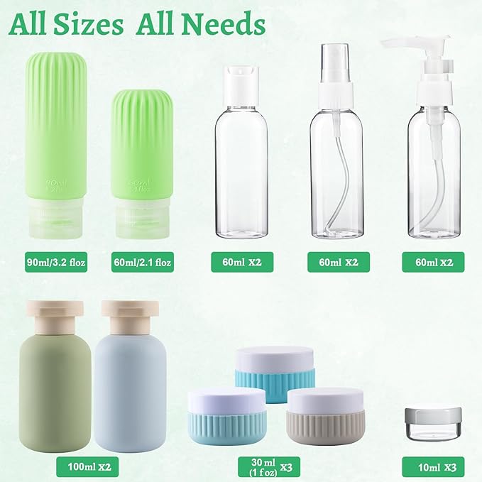 Travel Bottles for Toiletries, 25 Pack TSA Approved Travel Size Containers for Toiletries, Leak Proof Refillable & Squeezable Toiletry Bottles Kit with Clear Bag for Shampoo Lotion Cream Conditioner