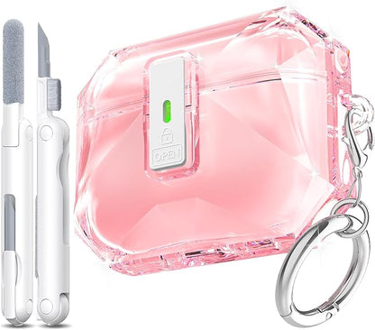 R-fun for AirPods Pro 3 Case (2025) Cover with Cleaning Kit, Military-Grade Shockproof Transparent Non-Yellowing, Auto Pop-Up Lid Design for AirPods Pro 3rd Generation Case, Clear Pink