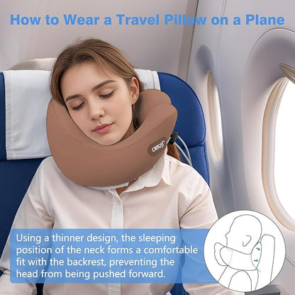 jiaao Neck Pillow Airplane, Ergonomic Memory Foam Travel Pillows for Long Flights, 3D Eye Masks, Ear Plugs and Portable Drawstring Bag, Napping Pillow for Home, Sleep Rest, Family and Travel Use