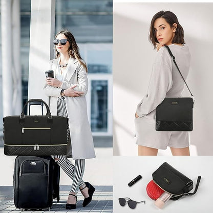 Weekender Bag for Women, Travel Duffel Bag Carry On Overnight Bag with Shoe Compartment Large Nylon Travel Weekend Tote Bag