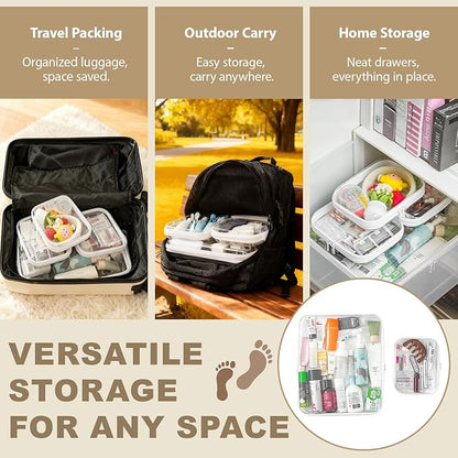 4 pcs Zipper Pouches Set, XL Hard Shell Storage Bag with 3 Medium Minus Travel Cases, Stackable Toiletry Organizer, Cosmetic Bag, Transparent Travel Storage (XL + 3 M-)