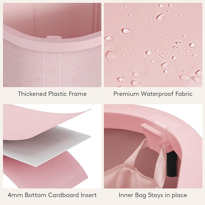 Lifewit 105L Laundry Basket with Lid, Large Laundry Hamper with Plastic Handles and Removable Bag, Foldable Tall Dirty Clothes Hampers for Laundry for Laundry Room, Bedroom, Bathroom, Dorm, Pink