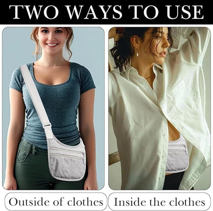 Travel Money Belt Cashsafe Anti Theft Travel Wallet, Fanny Packs for Passport Holder Hidden Under Clothes, Running Bag to Carry Phone Keys (Grey)