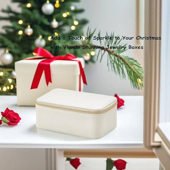 Vlando Travel Jewelry Box Organizer - 12 Small Velvet Zipped Pouches Pockets for Jewelries Necklaces Rings Earrings Sorting Storage, Offwhite