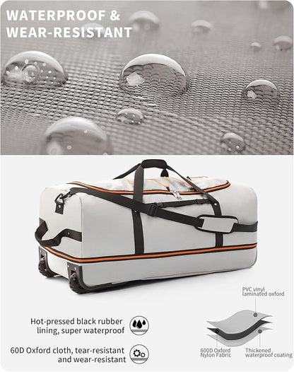 32" Soft-Sided Foldable Wheeled Travel Duffel Bag,Expandable 110L to 140L Rolling Cargo Bag with 2 Wheels and Multiple Pockets (001-Gray)
