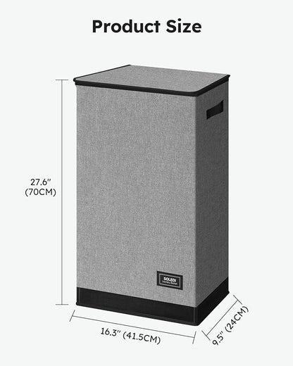 SOLEDI Slim Laundry Hamper with Lid, Narrow Laundry Basket with Removable Bags, Dirty Clothes Hamper with handle, Small Hamper perfect for Laundry room, Bathroom, Bedroom, Small spaces. 70L Grey