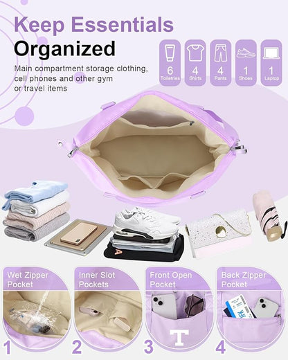 Daughter Niece Gifts for Teen Girl Kids, Initial Travel Duffel Bag Sports Gym Bag Personalized Gifts Weekender Bag，Monogram Overnight Bag Cute Dance Bag Birthday Bridesmaid Gifts for Women(Purple, T)