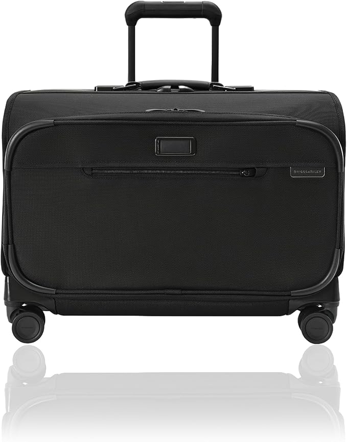 Briggs & Riley 21" Carry-On Wheeled Garment Spinner - Carry On Luggage for Travel, Suitcases with Wheels, Softside Rolling Bag for Men & Women, Built in Hook for Clothes - Baseline Collection, Black
