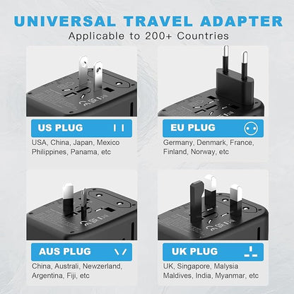 Universal Travel Adapter, PD20W International Power Adapter, 2 USB-C & 2 USB-A Fast Charging Travel Charger, All in One Worldwide Travel Plug Adapter, Outlet Adapter for Europe EU UK USA AU